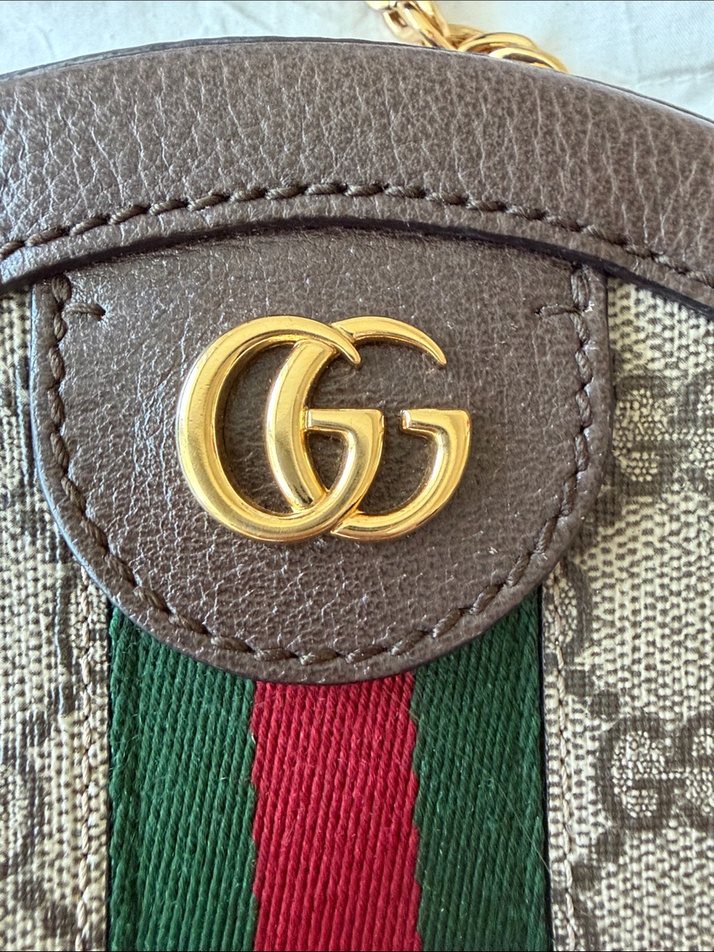 Gucci Brown GG Supreme Round Crossbody with Green and Red Web - Picture 3 of 8